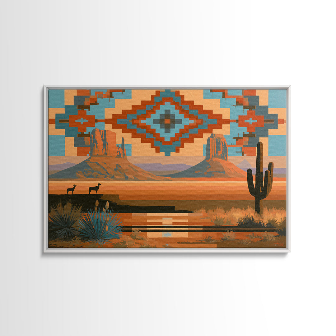 Navajo Geometric Pattern Canvas Print, Southwestern Art, Western Art, Southwestern Decor, Fine Art, Mesa, Textured Painting, SOU-3x2-32