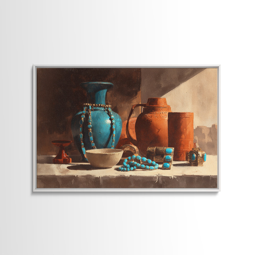 Adobe Doorway with Turquoise Blue Shadow Canvas Print, Southwestern Art, Antique Oil Painting, Southwestern Decor, Mesa, SOU-3x2-33