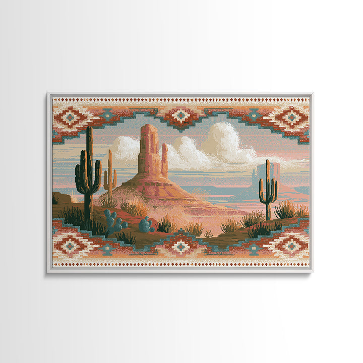 Navajo Geometric Pattern Framed Canvas Print, Southwestern Art, Southwestern Decor, Abstract Art, Mesa, Boho Wall Art, SOU-3x2-80