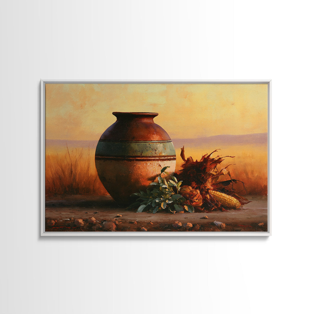 Pueblo Pottery Still Life Framed Canvas Print, Southwestern Art, Prints Wall Art, Southwestern Decor, Fine Art, Mesa, SOU-3x2-99