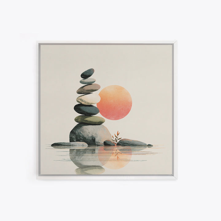 Stacked Stones Beside Calm Water Framed Canvas Print, Spa Art, Modern Decor, Spa Decor, Fine Art, Serenity, Wall Decor, SPA-1x1-1