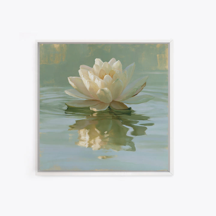 Lotus Flower Floating on Still Pond Framed Canvas Print, Spa Art, Wildlife Wall Art, Spa Decor, Serenity, Minimalist Decor, SPA-1x1-100
