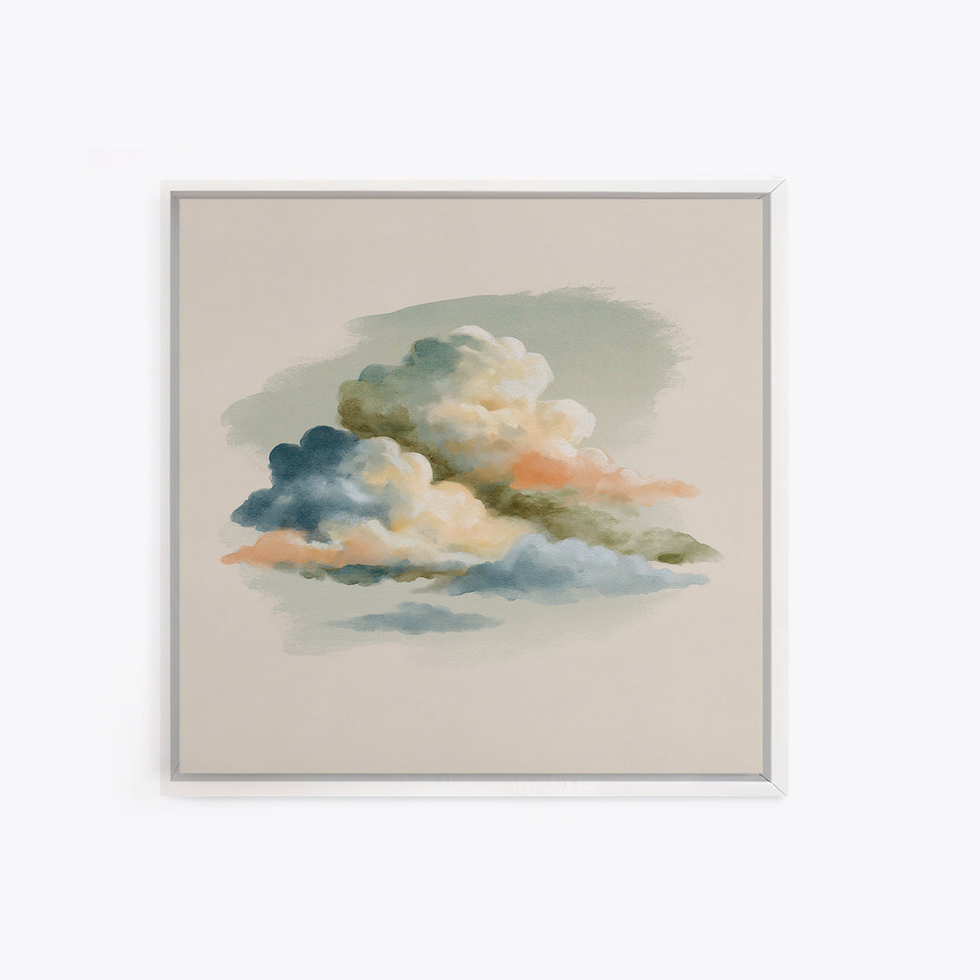 Soft Cloudscape in Cream and Sage Canvas Print, Spa Art, Wildlife Wall Art, Spa Decor, Watercolor Art, Serenity, SPA-1x1-13