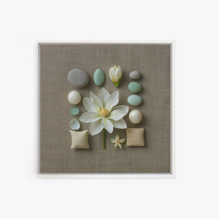 Single White Flower on Linen Ground Canvas Print, Spa Art, Gallery Decor, Spa Decor, Fine Art, Serenity, Wall Art, Home Decor, SPA-1x1-17
