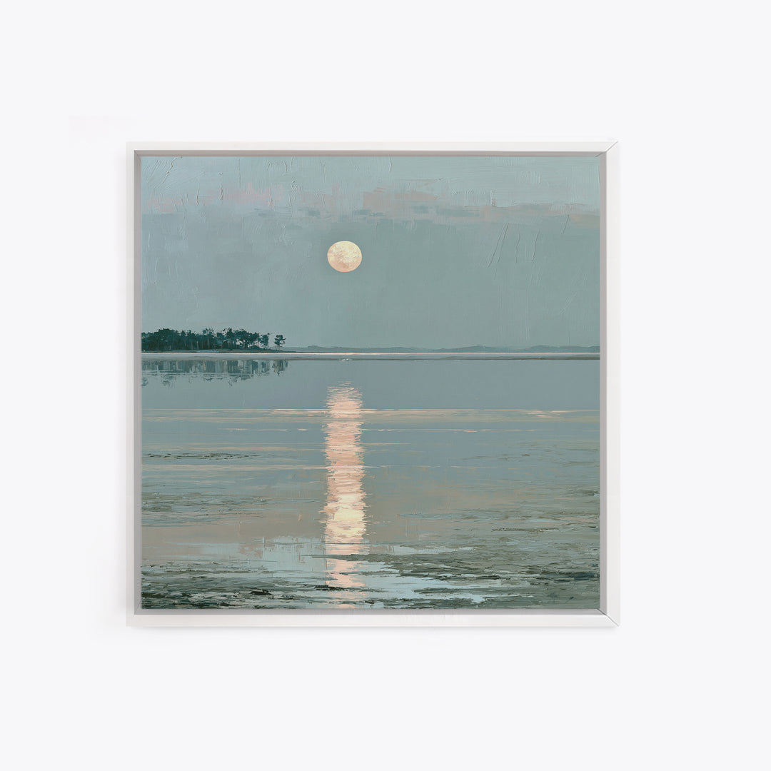 Moonlit Lake Reflection Canvas Print, Spa Art, Abstract, Spa Decor, Watercolor Art, Serenity, City Art, Spa Wall Art, SPA-1x1-23
