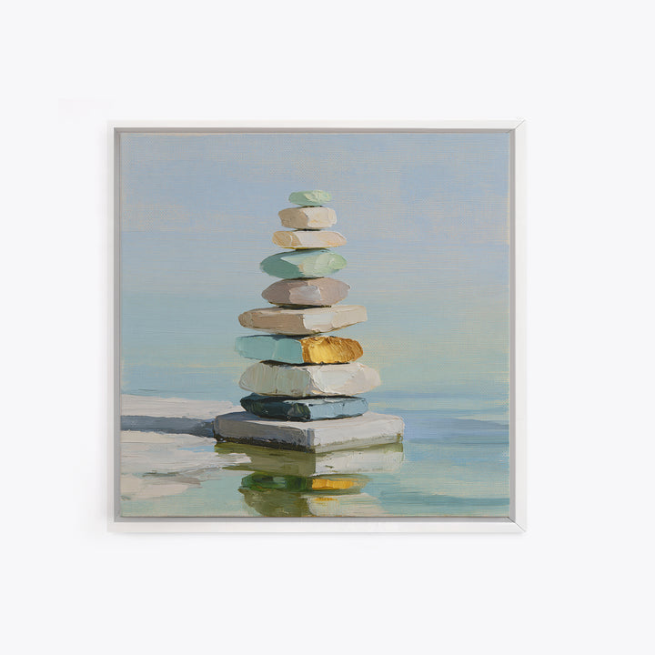 Stacked Stones Beside Calm Water Canvas Print, Spa Art, Art Print, Spa Decor, Fine Art, Serenity, Botanical Art, Nature Prints, SPA-1x1-25