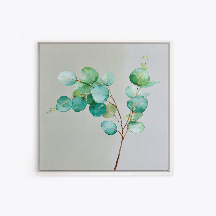 Eucalyptus Branch in Soft Green Watercolor Framed Canvas Print, Spa Art, Fine Art Photography, Spa Decor, Oil Painting, SPA-1x1-27