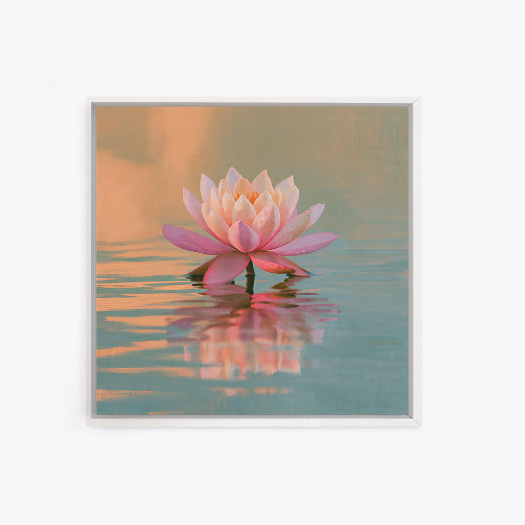 Lotus Flower Floating on Still Pond Framed Canvas Print, Spa Art, Black Woman Art, Spa Decor, Serenity, Modern Home Decor, SPA-1x1-28