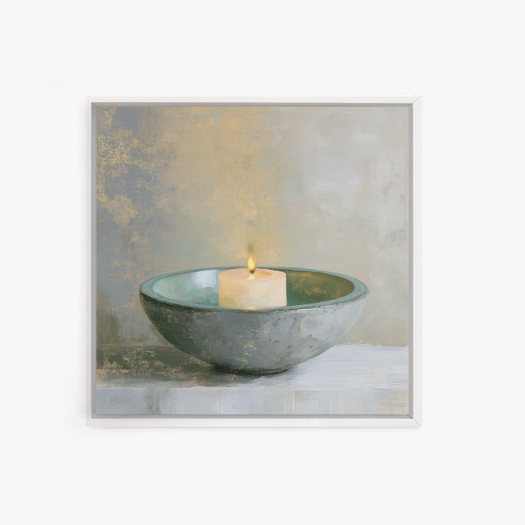 Warm Candle Flame Framed Canvas Print, Spa Art, Textured Painting, Spa Decor, Abstract Art, Serenity, Travel Poster, SPA-1x1-33