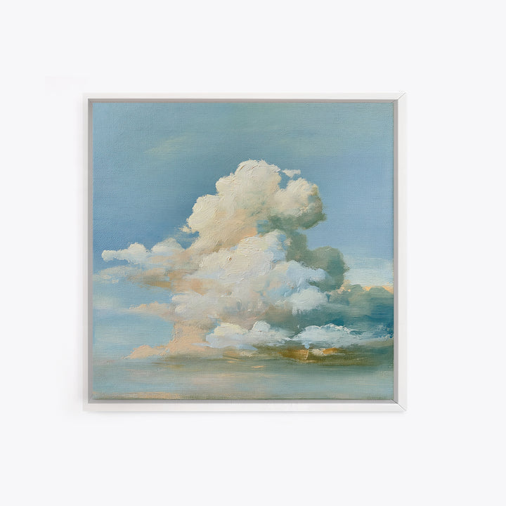 Soft Cloudscape in Cream and Sage Framed Canvas Print, Spa Art, Boho Decor, Spa Decor, Oil Painting, Serenity, Printable Art, SPA-1x1-37