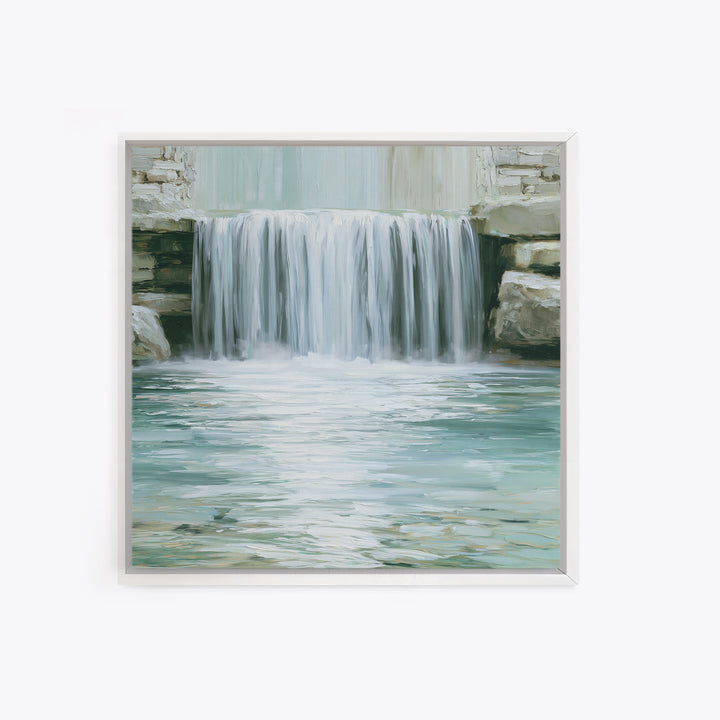 Serene Waterfall with Mist Framed Canvas Print, Spa Art, Dog Canvas, Spa Decor, Abstract Art, Serenity, Art Print, Room Decor, SPA-1x1-42
