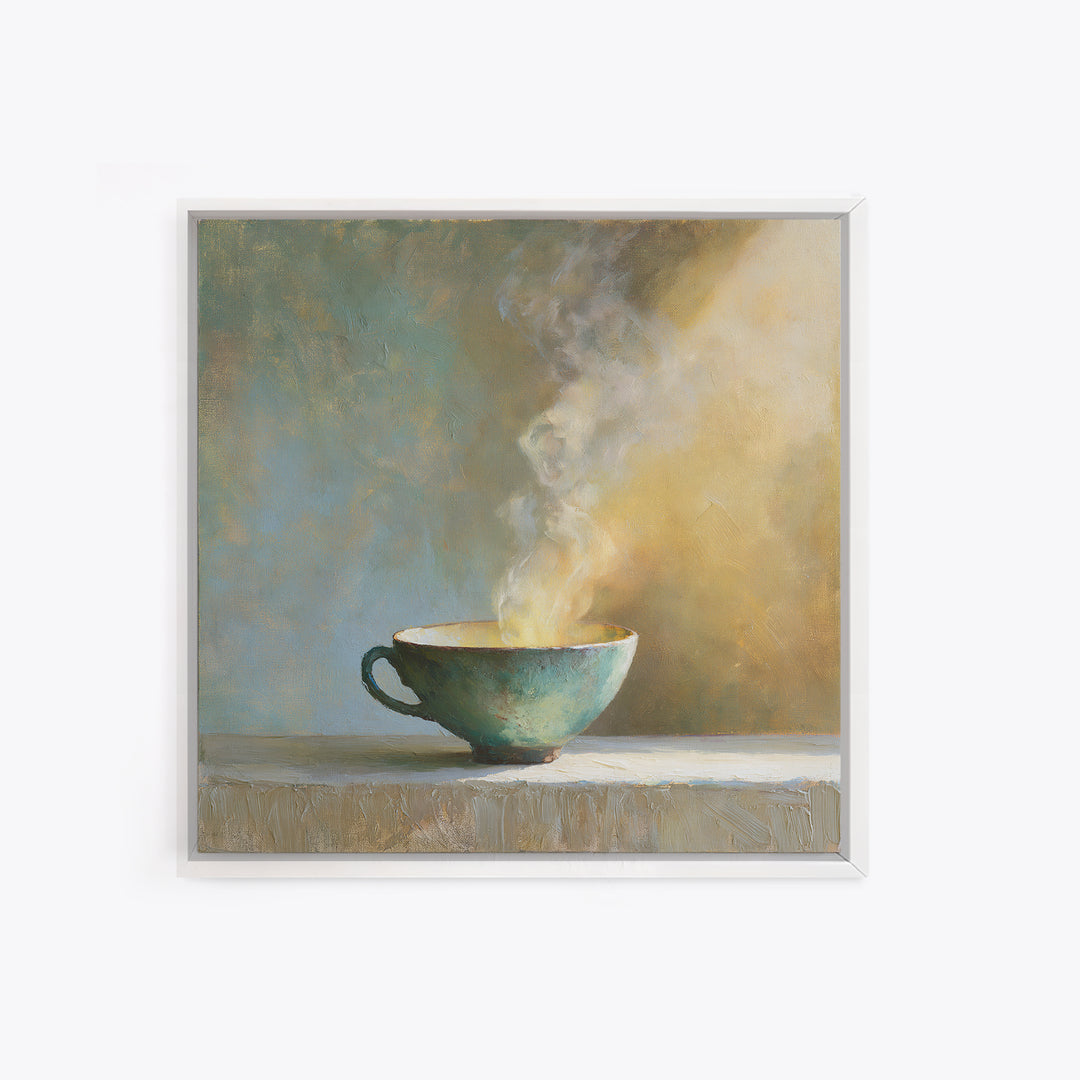 Tea Bowl and Steam Still Life Framed Canvas Print, Spa Art, Esthetician Decor, Spa Decor, Fine Art, Serenity, Room Decor, SPA-1x1-46