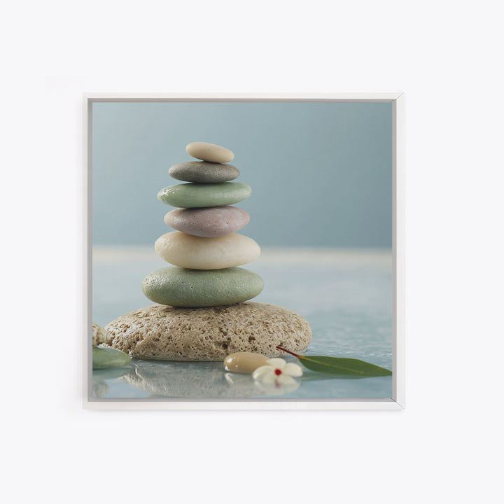 Stacked Stones Beside Calm Water Canvas Print, Spa Art, Art Print, Spa Decor, Fine Art, Serenity, Botanical Art, Nature Prints, SPA-1x1-49