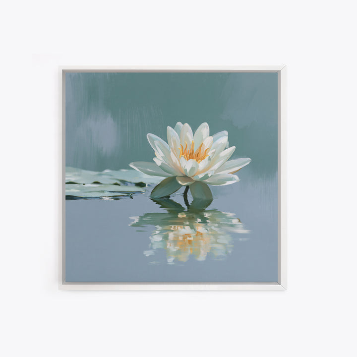 Lotus Flower Floating on Still Pond Framed Canvas Print, Spa Art, Animal Art, Spa Decor, Watercolor Art, Serenity, SPA-1x1-52