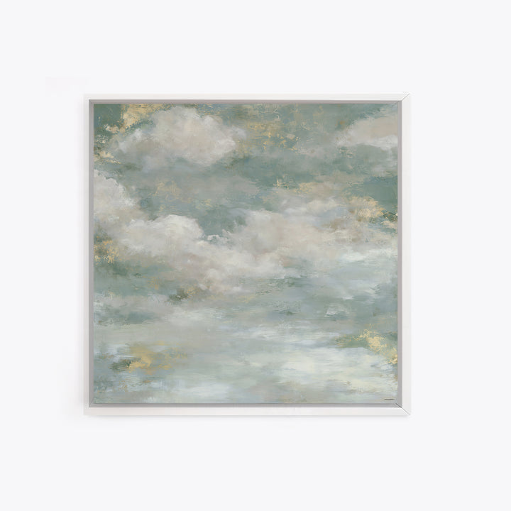 Soft Cloudscape in Cream and Sage Framed Canvas Print, Spa Art, Boho Decor, Spa Decor, Oil Painting, Serenity, Printable Art, SPA-1x1-61