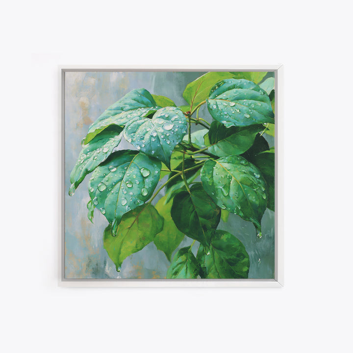 Rain on Leaves Framed Canvas Print, Spa Art, Animal Art, Spa Decor, Fine Art, Serenity, Gallery Decor, Neutral Decor, SPA-1x1-64