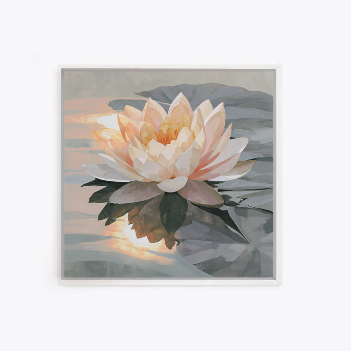 Lotus Flower Floating on Still Pond Canvas Print, Spa Art, Spa Wall Art, Spa Decor, Watercolor Art, Serenity, SPA-1x1-76