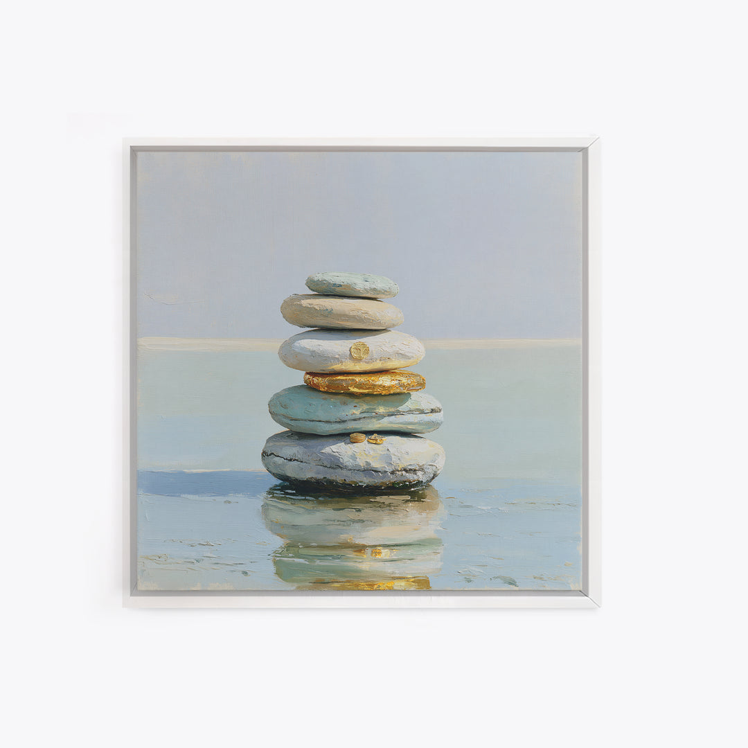 Stacked Stones Beside Calm Water Canvas Print, Spa Art, Black Woman Art, Spa Decor, Oil Painting, Serenity, Modern Home Decor, SPA-1x1-97