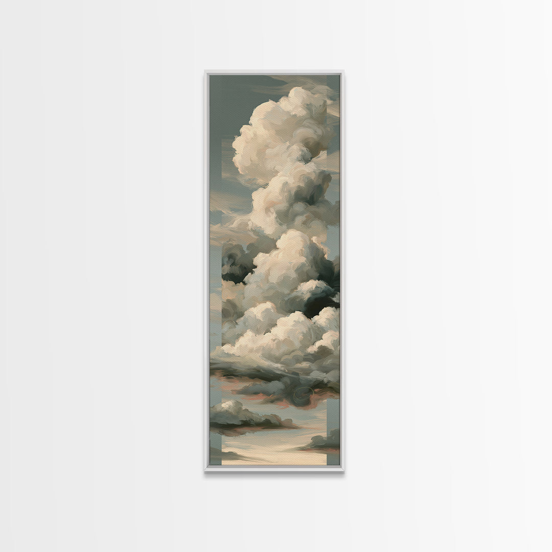 Soft Cloudscape in Cream and Sage Canvas Print, Spa Art, Wildlife Wall Art, Spa Decor, Watercolor Art, Serenity, SPA-1x3-1