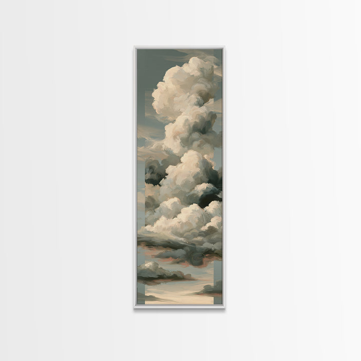 Soft Cloudscape in Cream and Sage Canvas Print, Spa Art, Wildlife Wall Art, Spa Decor, Watercolor Art, Serenity, SPA-1x3-1