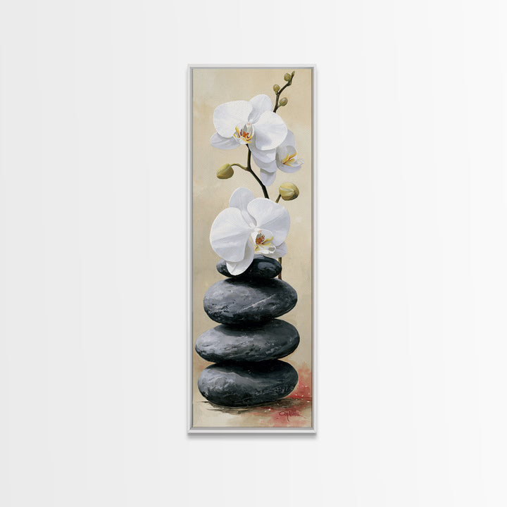 White Orchid on Smooth Gray Stone Canvas Print, Spa Art, Gallery Decor, Spa Decor, Fine Art, Serenity, Wall Art, Home Decor, SPA-1x3-14