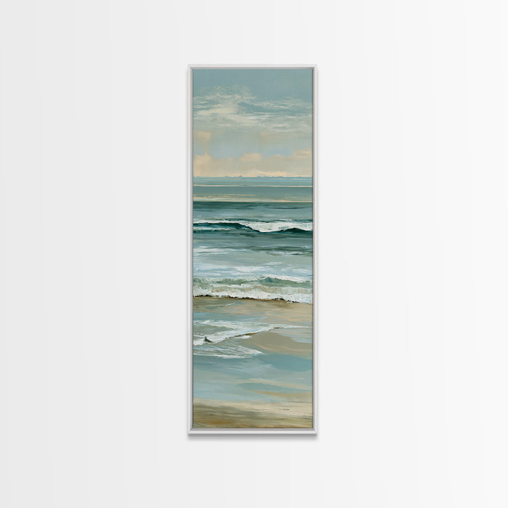 Coastal Horizon in Muted Spa Blues Canvas Print, Spa Art, Esthetician Decor, Spa Decor, Oil Painting, Serenity, Room Decor, SPA-1x3-22