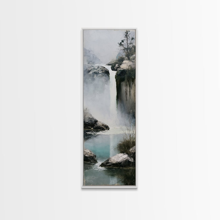 Serene Waterfall with Mist Framed Canvas Print, Spa Art, Hair Salon Wall Art, Spa Decor, Oil Painting, Serenity, SPA-1x3-30