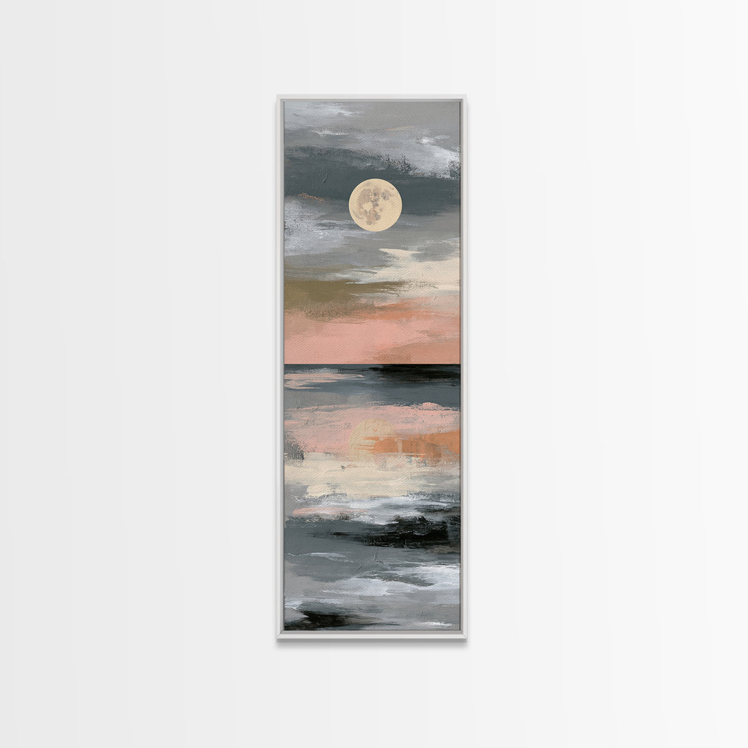 Moonlit Lake Reflection Canvas Print, Spa Art, Abstract, Spa Decor, Watercolor Art, Serenity, City Art, Spa Wall Art, SPA-1x3-35