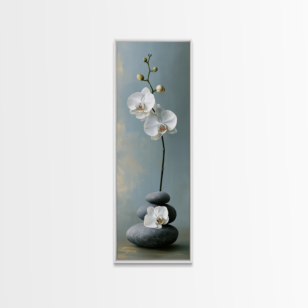 White Orchid on Smooth Gray Stone Canvas Print, Spa Art, Gallery Decor, Spa Decor, Fine Art, Serenity, Wall Art, Home Decor, SPA-1x3-38