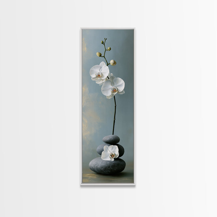 White Orchid on Smooth Gray Stone Canvas Print, Spa Art, Gallery Decor, Spa Decor, Fine Art, Serenity, Wall Art, Home Decor, SPA-1x3-38
