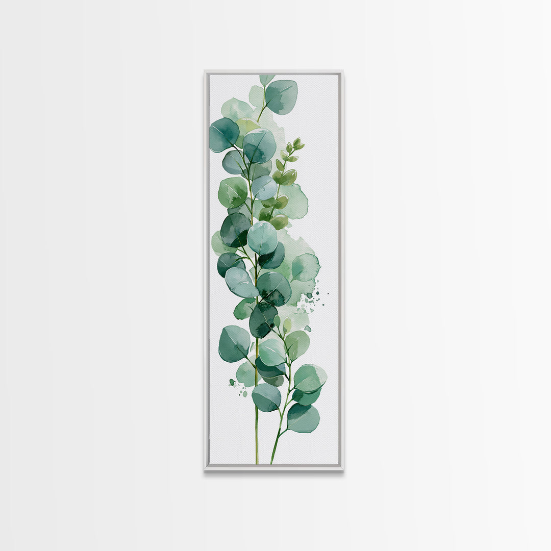 Eucalyptus Branch in Soft Green Watercolor Canvas Print, Spa Art, Fine Art Photography, Spa Decor, Oil Painting, Serenity, SPA-1x3-39