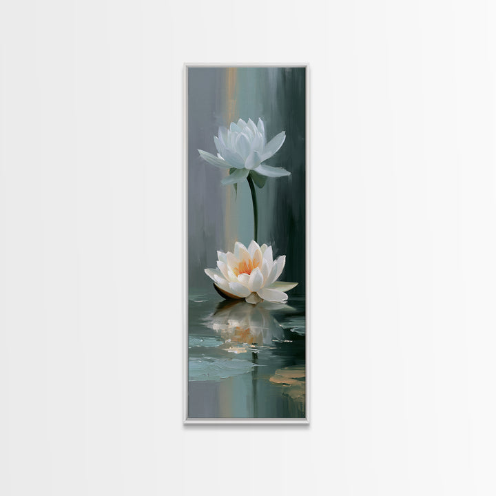 Lotus Flower Floating on Still Pond Canvas Print, Spa Art, Spa, Spa Decor, Oil Painting, Serenity, Teen Girl Room Decor, SPA-1x3-40