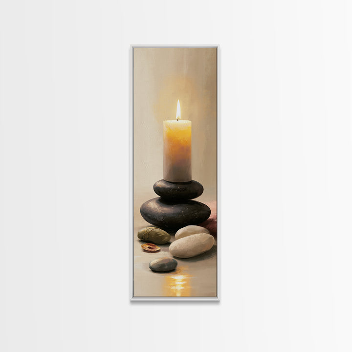 Warm Candle Flame Framed Canvas Print, Spa Art, Wall Art, Spa Decor, Oil Painting, Serenity, Dog Wall Art, Abstract Print, SPA-1x3-45