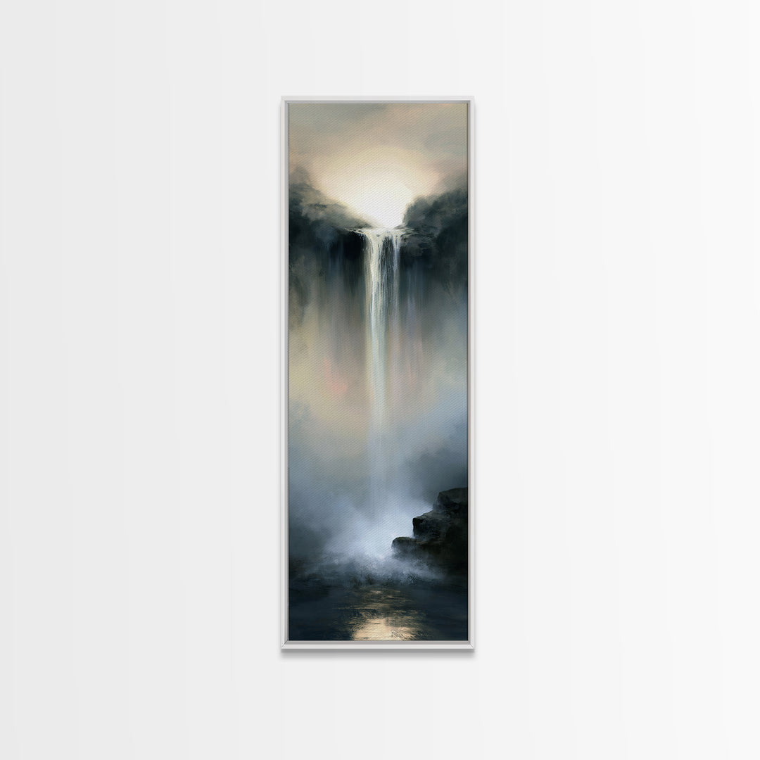Serene Waterfall with Mist Framed Canvas Print, Spa Art, Hair Salon Wall Art, Spa Decor, Oil Painting, Serenity, SPA-1x3-54