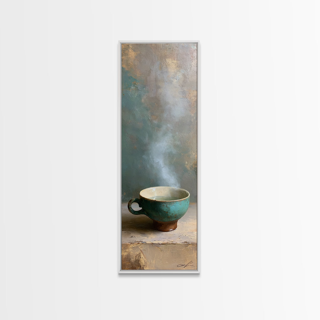 Tea Bowl and Steam Still Life Framed Canvas Print, Spa Art, Wildlife Wall Art, Spa Decor, Watercolor Art, Serenity, SPA-1x3-58