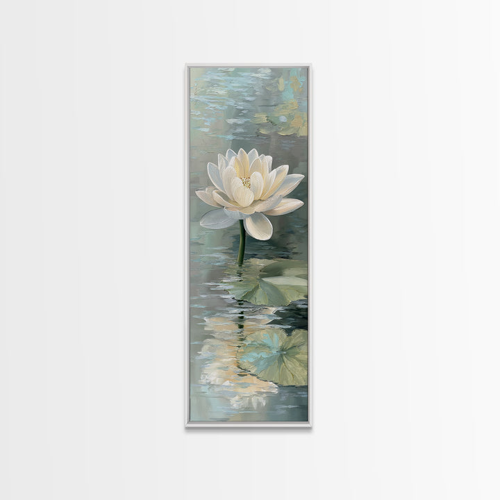 Lotus Flower Floating on Still Pond Framed Canvas Print, Spa Art, Animal Art, Spa Decor, Watercolor Art, Serenity, SPA-1x3-64