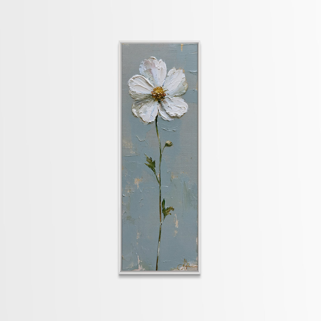 Single White Flower on Linen Ground Canvas Print, Spa Art, Art, Spa Decor, Fine Art, Serenity, Abstract Print, Minimalist Art, SPA-1x3-77