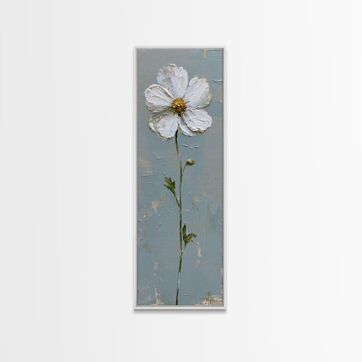 Single White Flower on Linen Ground Canvas Print, Spa Art, Art, Spa Decor, Fine Art, Serenity, Abstract Print, Minimalist Art, SPA-1x3-77