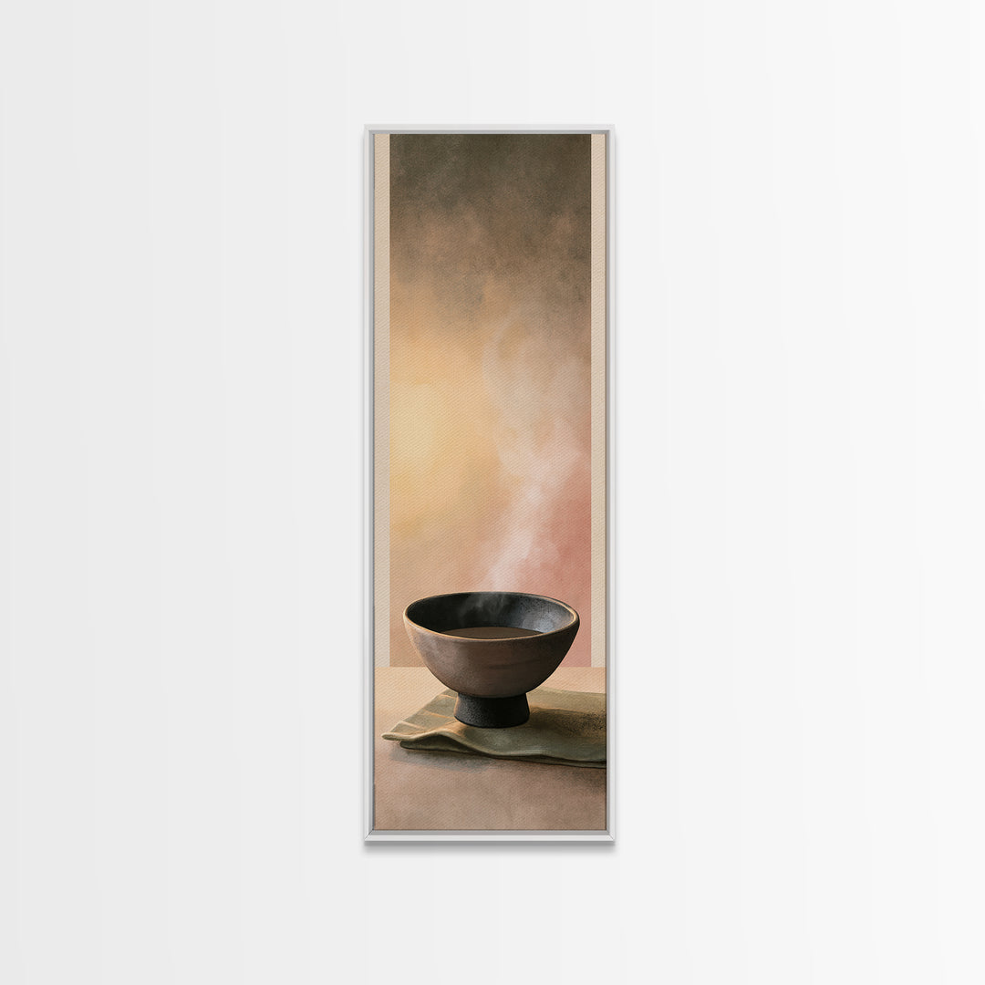 Tea Bowl and Steam Still Life Canvas Print, Spa Art, Boho Decor, Spa Decor, Oil Painting, Serenity, Printable Art, SPA-1x3-82