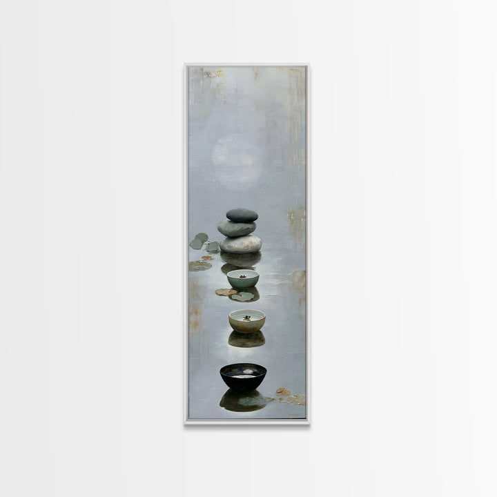 Moonlit Lake Reflection Framed Canvas Print, Spa Art, Tarot Card Art, Spa Decor, Fine Art, Serenity, Textured Painting, SPA-1x3-83