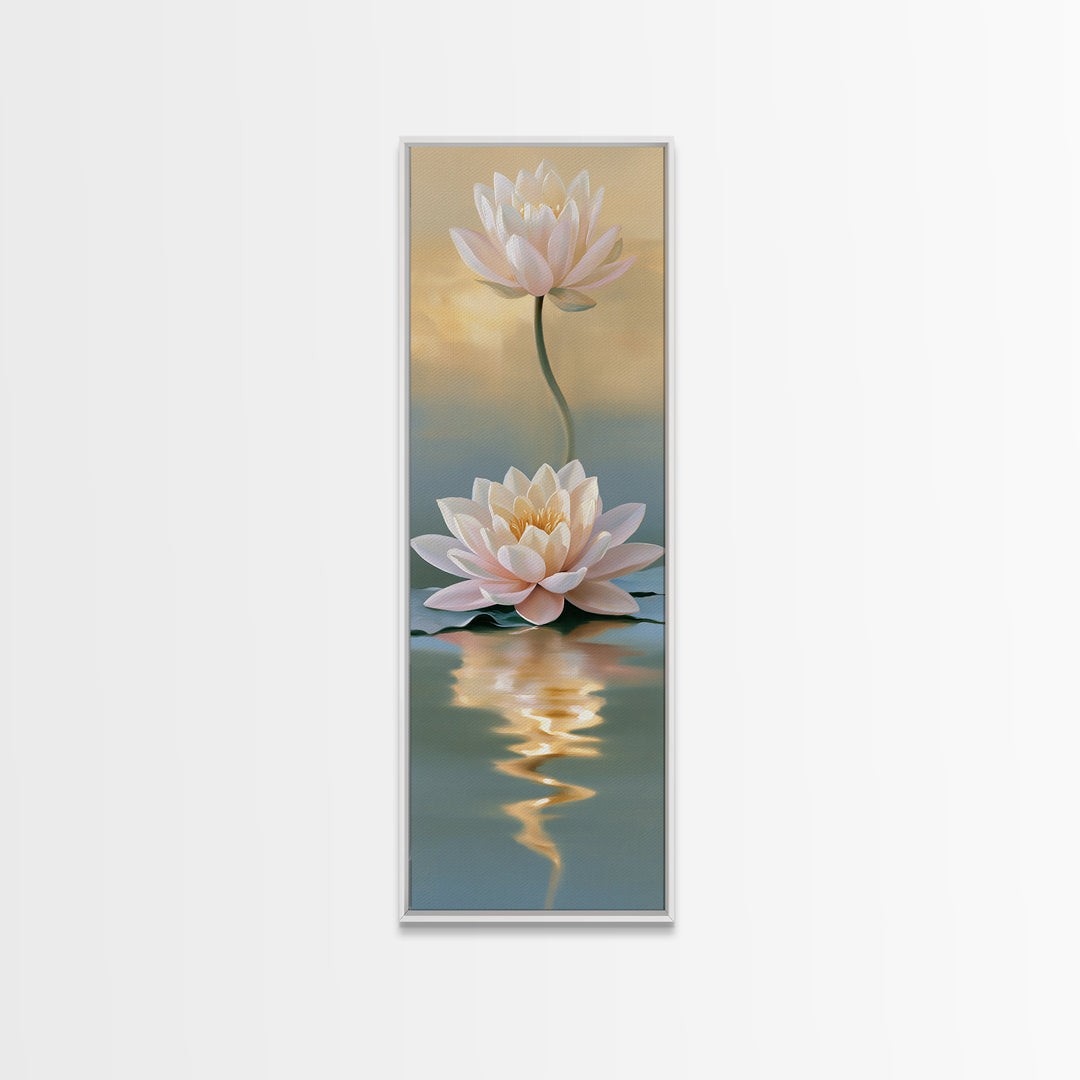 Lotus Flower Floating on Still Pond Canvas Print, Spa Art, Spa Wall Art, Spa Decor, Watercolor Art, Serenity, SPA-1x3-88