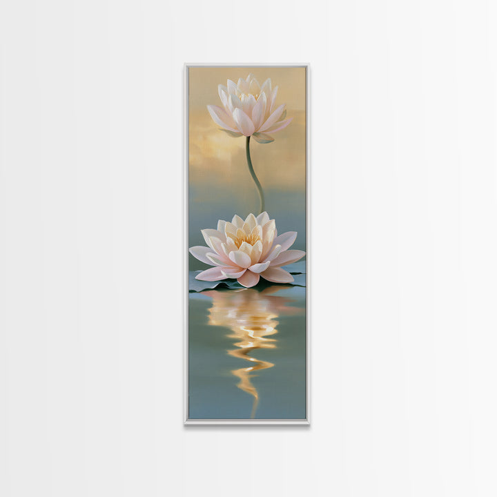 Lotus Flower Floating on Still Pond Canvas Print, Spa Art, Spa Wall Art, Spa Decor, Watercolor Art, Serenity, SPA-1x3-88