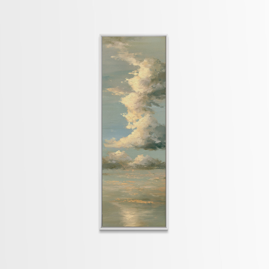 Soft Cloudscape in Cream and Sage Canvas Print, Spa Art, Boho Decor, Spa Decor, Oil Painting, Serenity, Printable Art, SPA-1x3-97