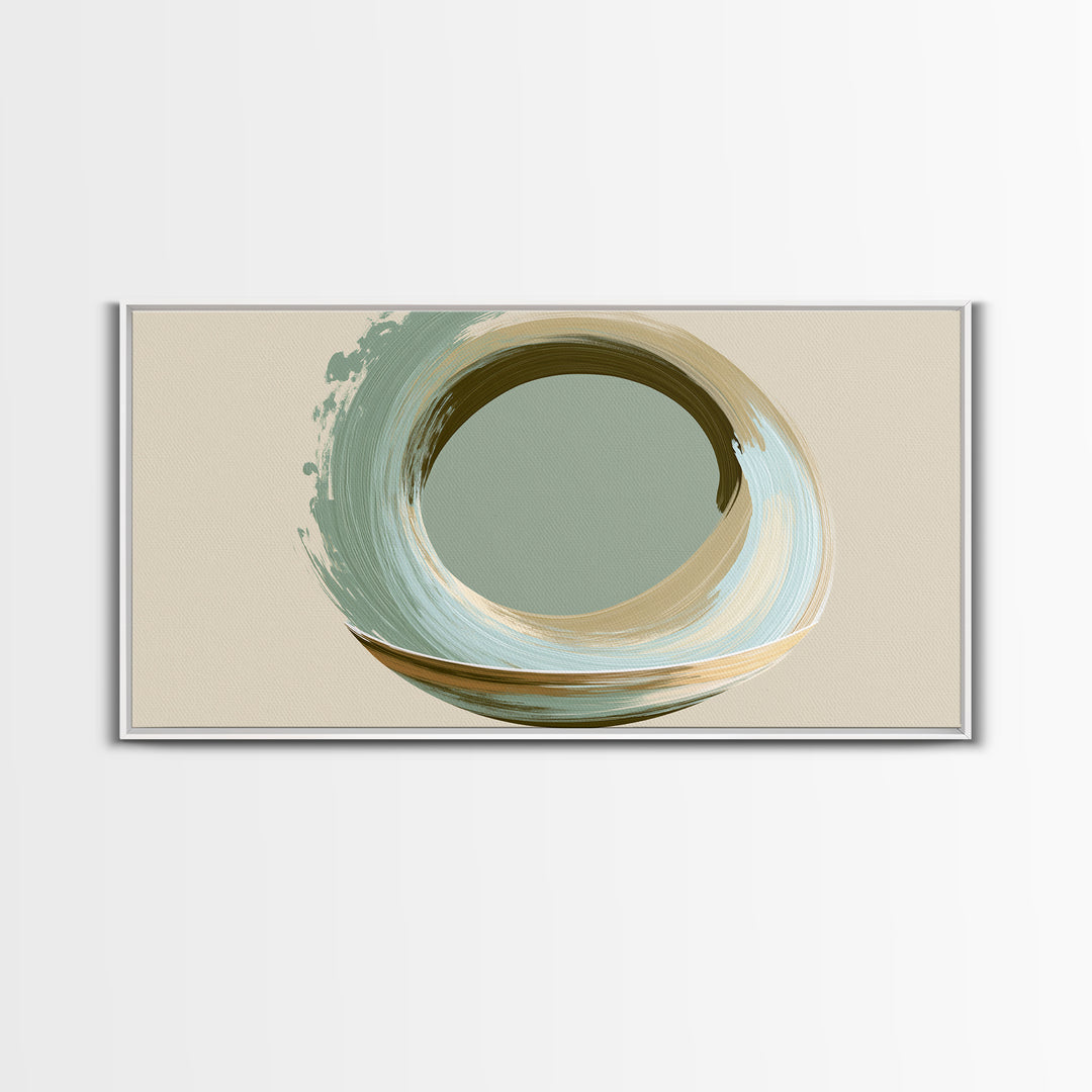 Minimal Zen Circle Brushstroke Framed Canvas Print, Spa Art, Salon Decor, Spa Decor, Fine Art, Serenity, Statement Artwork, SPA-2x1-100