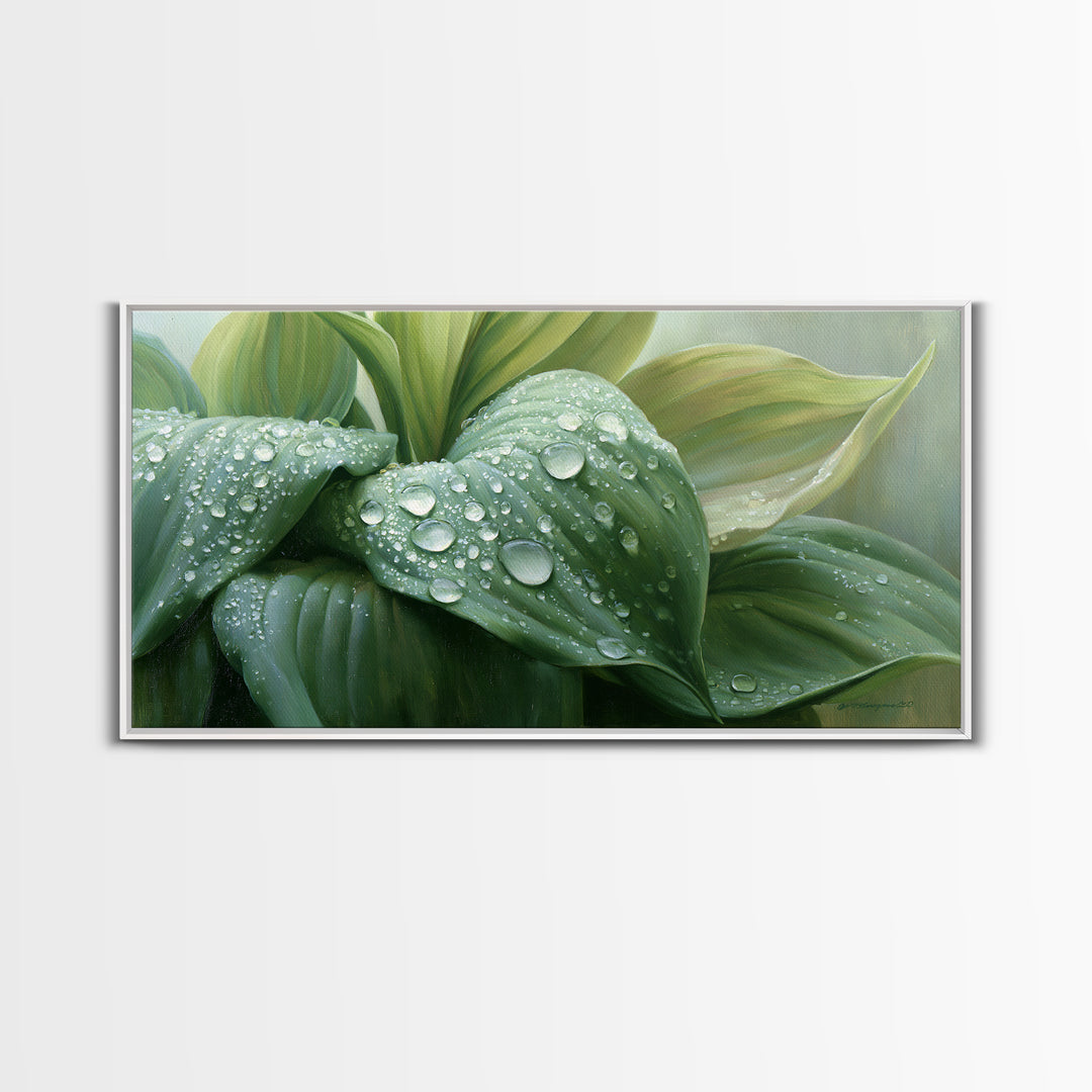Rain on Leaves Framed Canvas Print, Spa Art, Art Print, Spa Decor, Serenity, Botanical Art, Nature Prints, Travel Poster, SPA-2x1-12