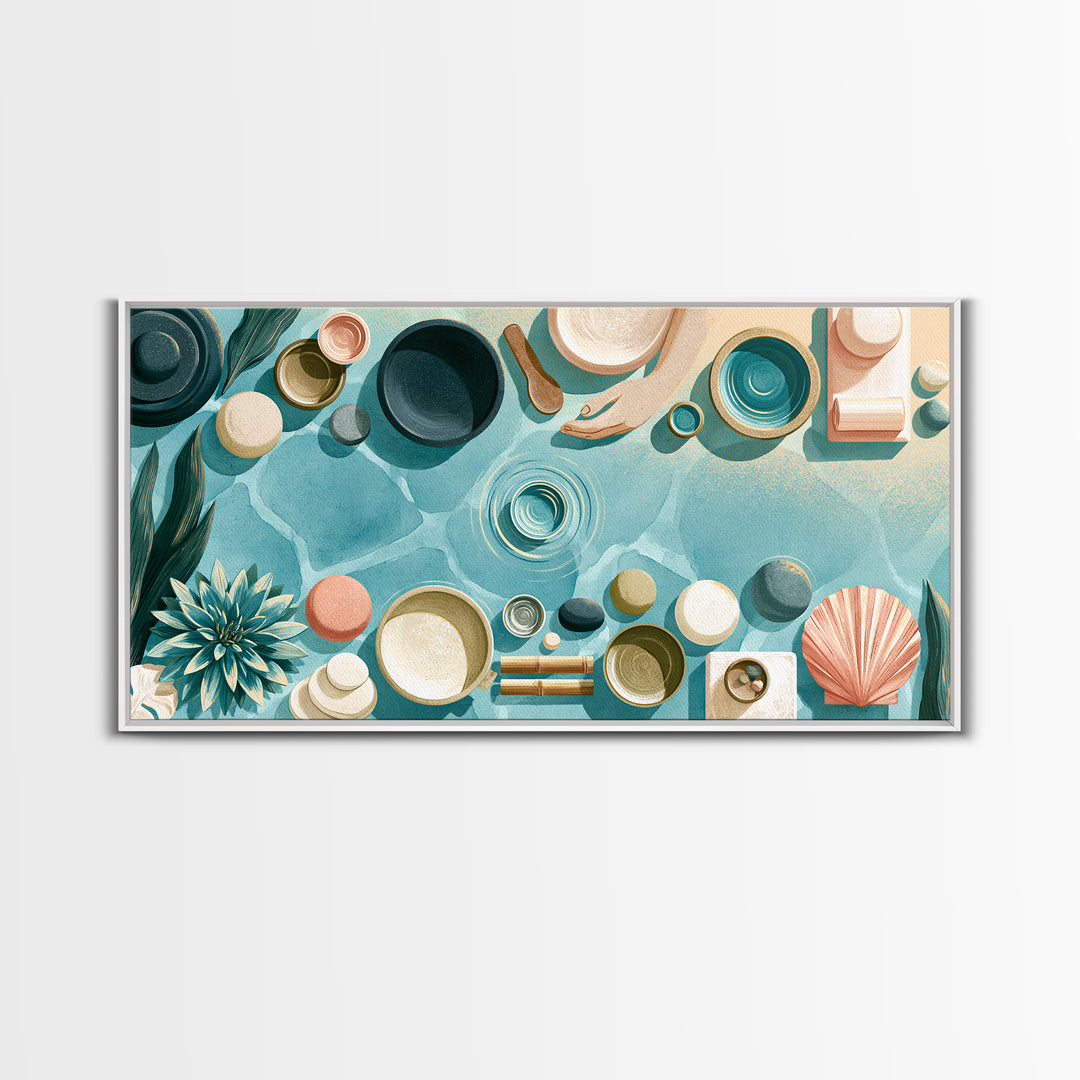 Blue Lagoon Water Seen from Above Framed Canvas Print, Spa Art, Fine Art Print, Spa Decor, Fine Art, Serenity, Wall Decor, SPA-2x1-16