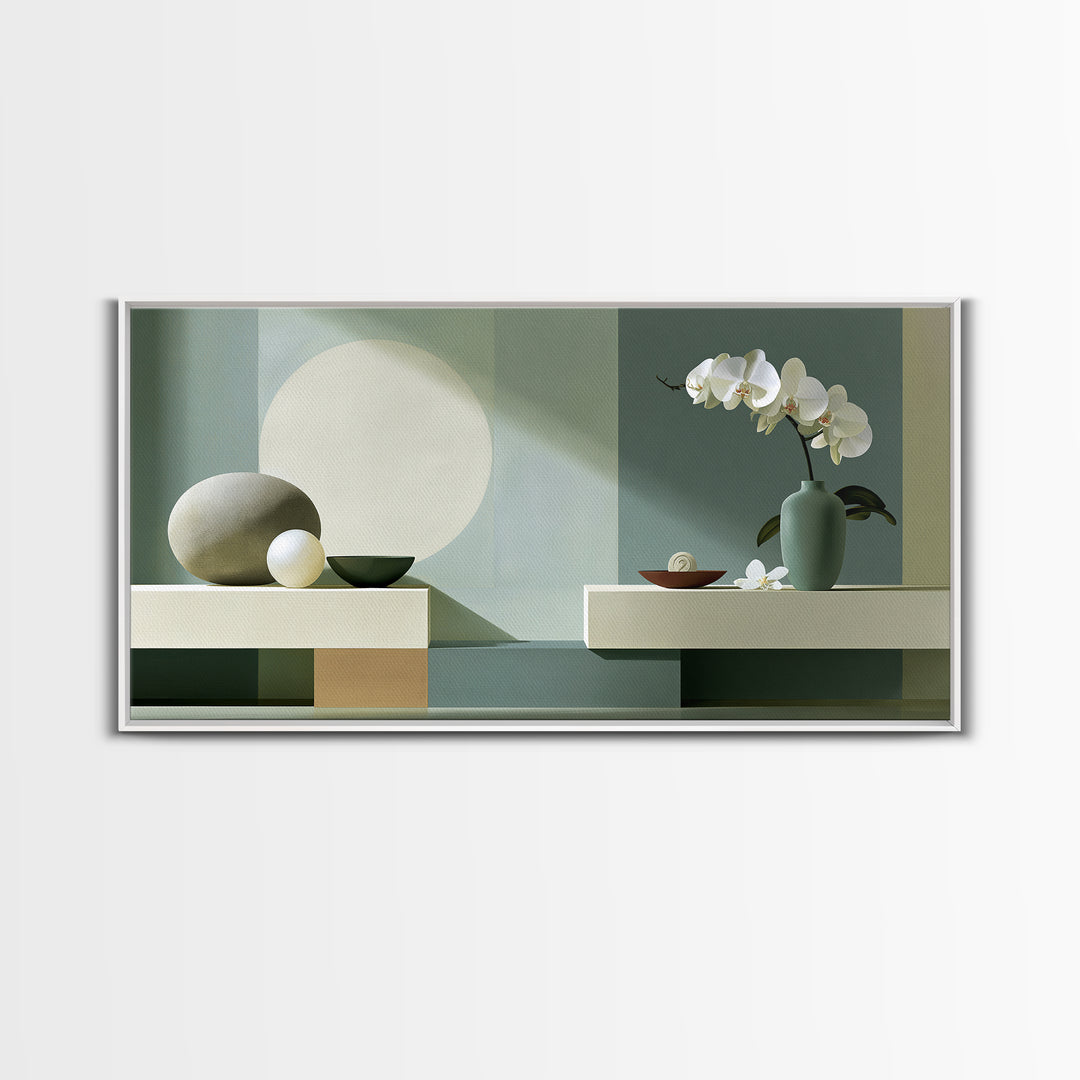 Sage and Ivory Geometric Calm Composition Canvas Print, Spa Art, Wall Art Print, Spa Decor, Abstract Art, Serenity, Animal Art, SPA-2x1-17