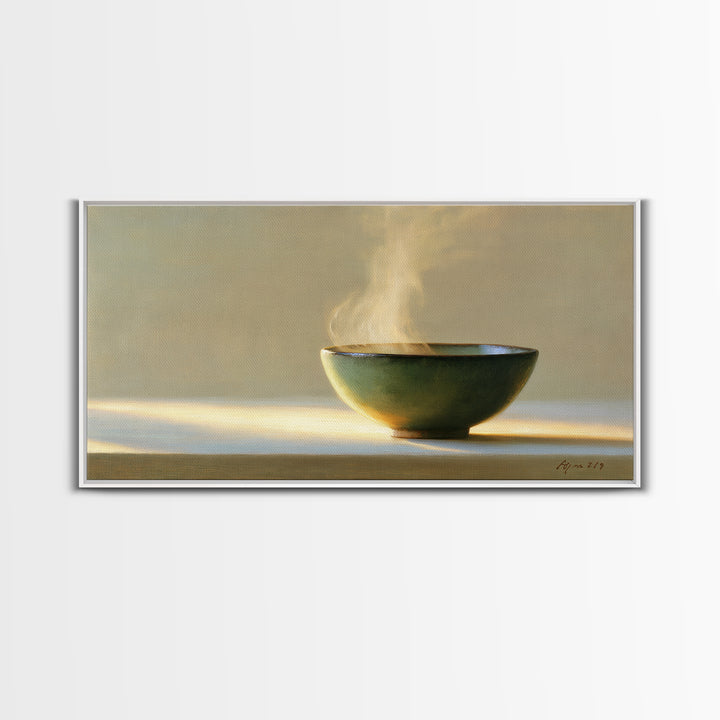 Tea Bowl and Steam Still Life Framed Canvas Print, Spa Art, Art Print, Spa Decor, Serenity, Botanical Art, Nature Prints, SPA-2x1-18