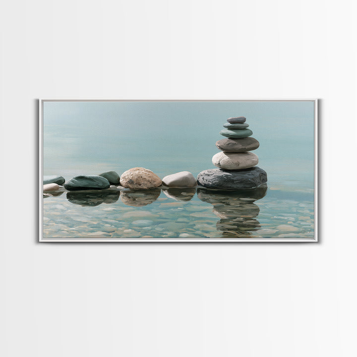 Stacked Stones Beside Calm Water Canvas Print, Spa Art, Black Woman Art, Spa Decor, Oil Painting, Serenity, Modern Home Decor, SPA-2x1-21