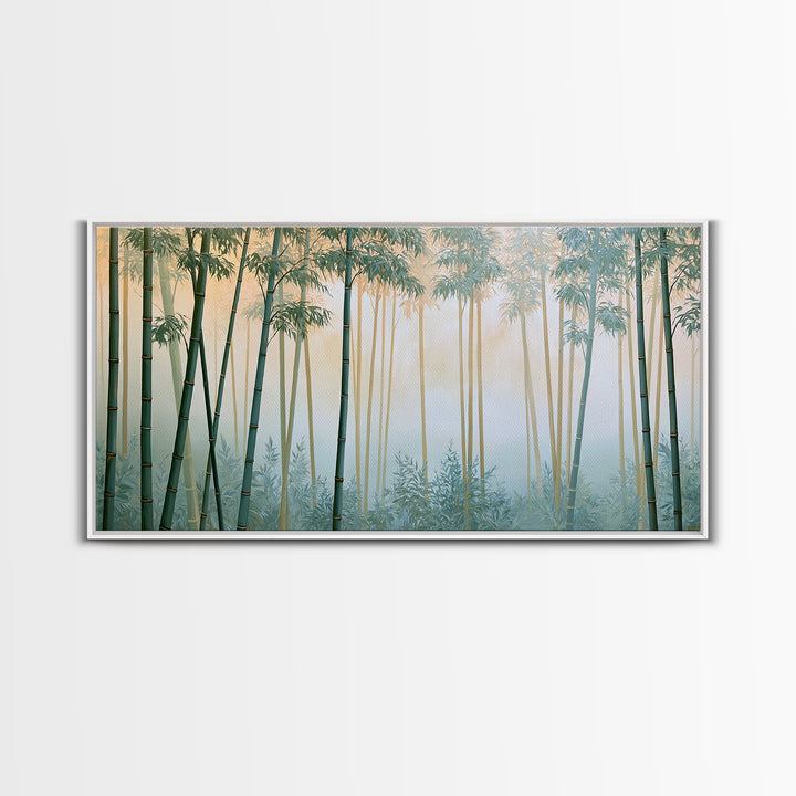 Misty Bamboo Forest Framed Canvas Print, Spa Art, Botanical Art, Spa Decor, Oil Painting, Serenity, Fashion Wall Art, SPA-2x1-25